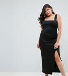 Asos Curve Square Neck Scuba Maxi Dress With Thigh Split - Black