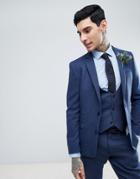Asos Design Wedding Slim Suit Jacket In Blue Wool Mix Twill