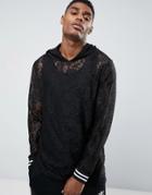 Asos Longline Lace Hoodie With Monochrome Tipping - Black