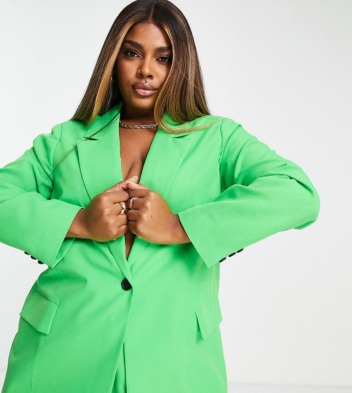 Asos Design Curve Oversized Grandad Suit Blazer In Green