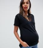 Asos Design Maternity T-shirt With Dobby Mesh Chevron Insert - Black