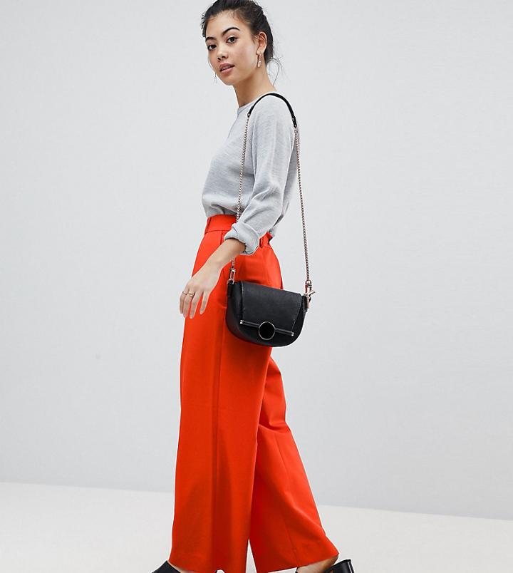 Asos Petite The Wide Leg Pants With Pleat Detail - Orange