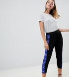 Asos Design Petite Tapered Peg Pants With Geo-tribal Print Side Stripe - Black