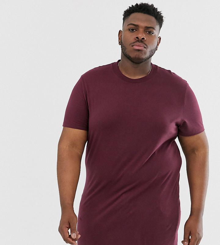 Asos Design Plus Super Longline T-shirt With Crew Neck In Burgundy-red