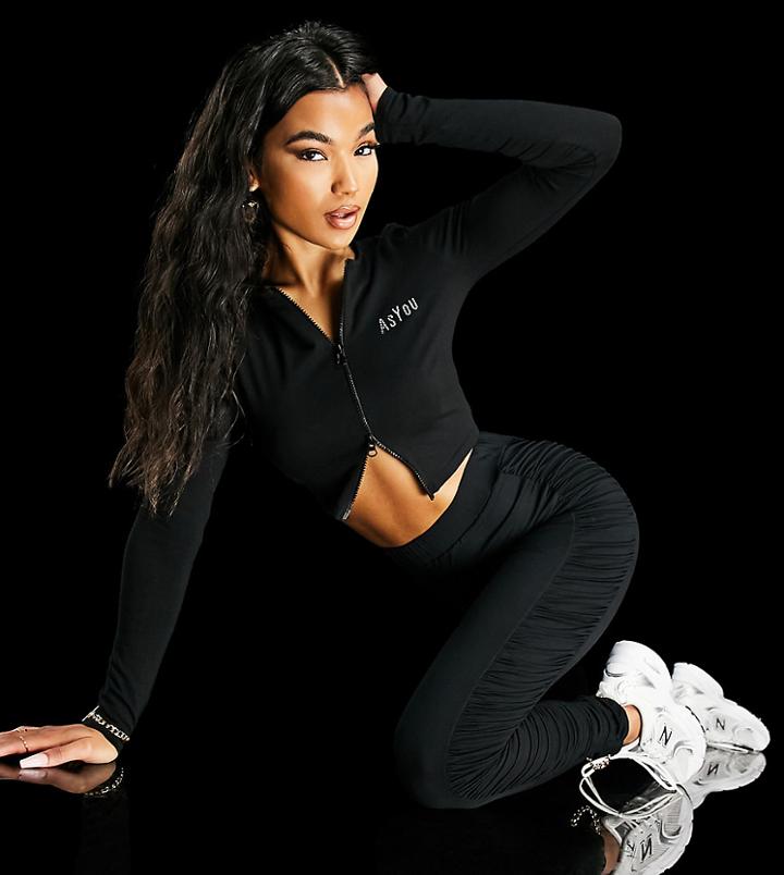 Asyou Ruched Leggings In Black