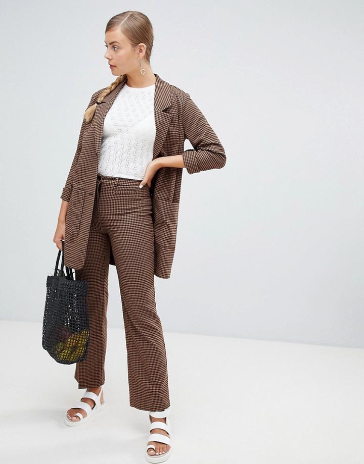 Monki Wide Leg Pants In Brown Check Print - Brown
