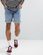 Asos Denim Shorts In Slim Mid Wash - Blue