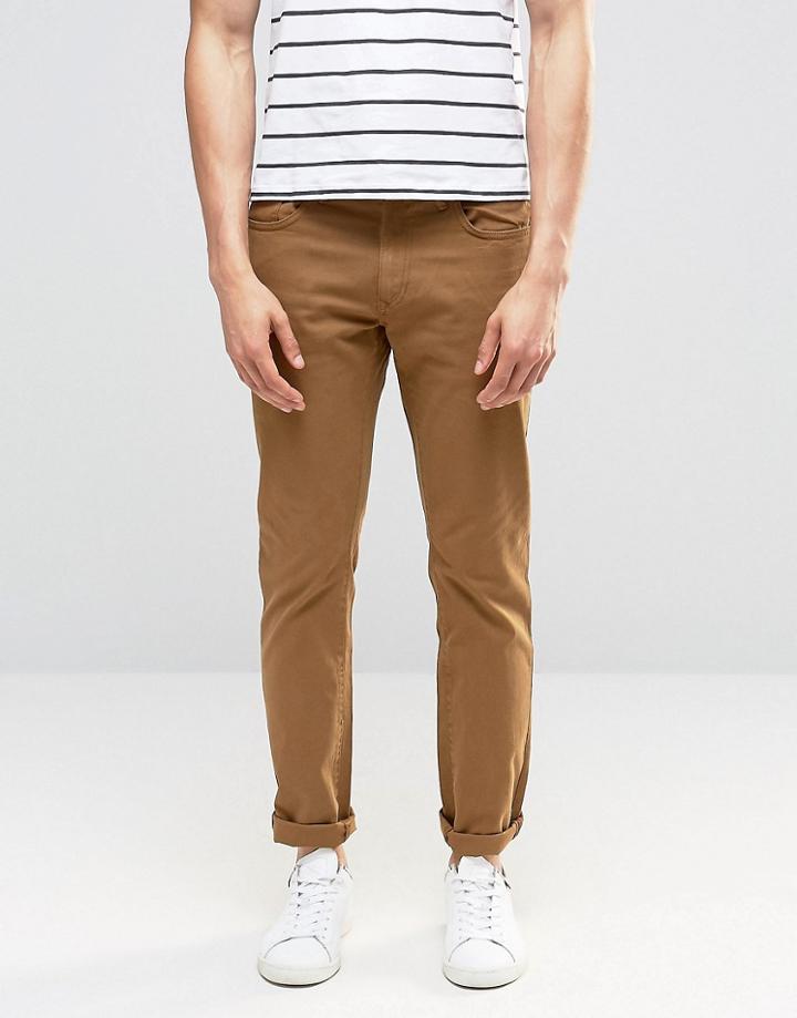 Pull & Bear Slim 5 Pocket Jeans In Camel - Beige
