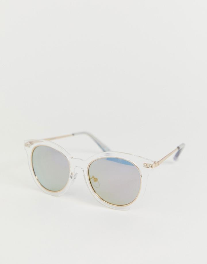Asos Design Oversized Round Sunglasses With Mirror Flash Lens - Clear