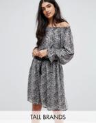 Y.a.s Tall Phyto Off Shoulder Allover Printed Skater Dress With Fluted Sleeve - Multi