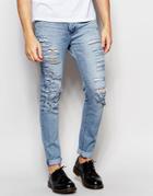 Cheap Monday Tight Slash Skinny Jeans Stretch Stonewash Extreme Rips - Stonewash Blue