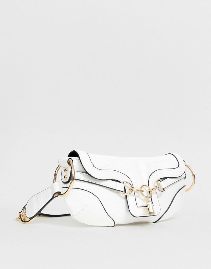 Asos Design Croc 90s Shoulder Bag With Padlock Detail - White