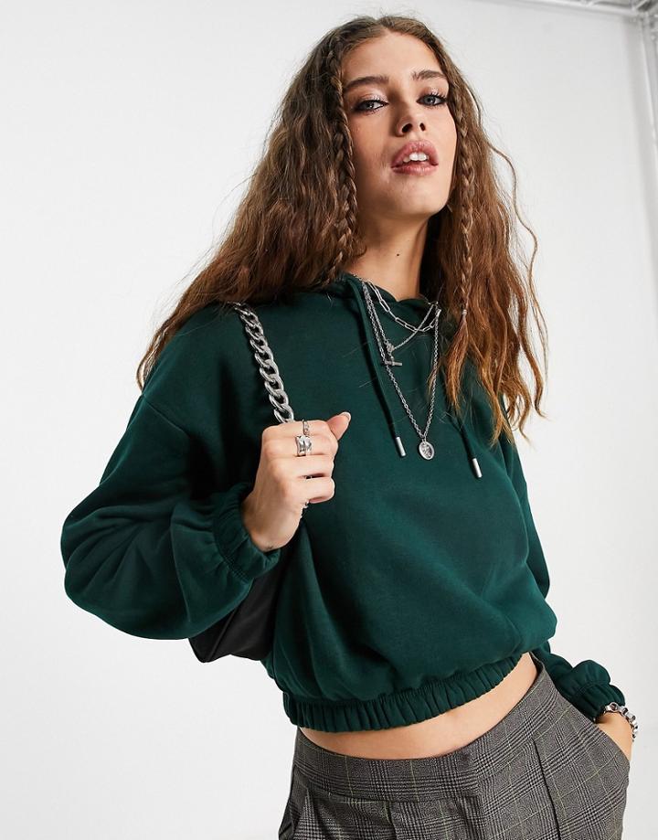 Bershka Cropped Oversized Hoodie In Forest Green