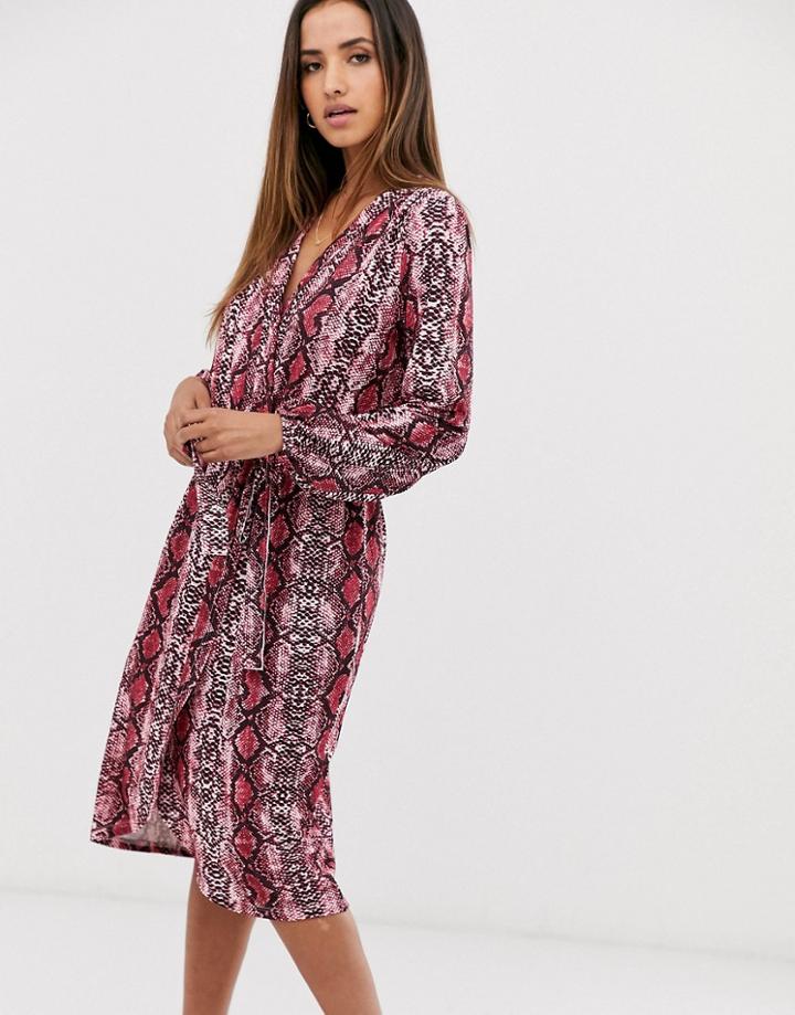 Ax Paris Cross Front Snake Print Midi Dress-red