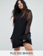 Pink Clove Sweater Dress With Fishnet Sleeves - Black