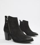 Dune London Exclusive Pontoon Leather Western Kitten Heel Ankle Boots With Side Zip Detail - Black
