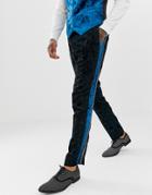 Asos Edition Slim Tuxedo Pants In Teal Burnout Velvet-blue