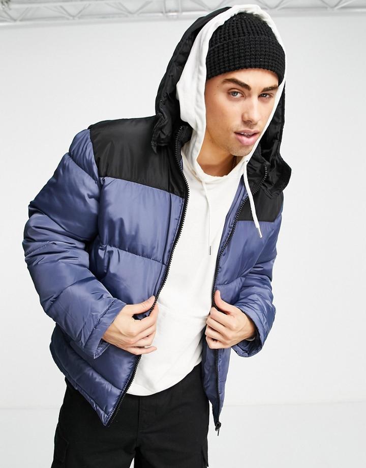 New Look Color Block Puffer In Blue-blues