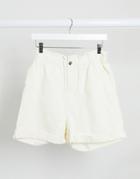 Monki Organic Cotton Blend Denim Shorts In Ecru-white