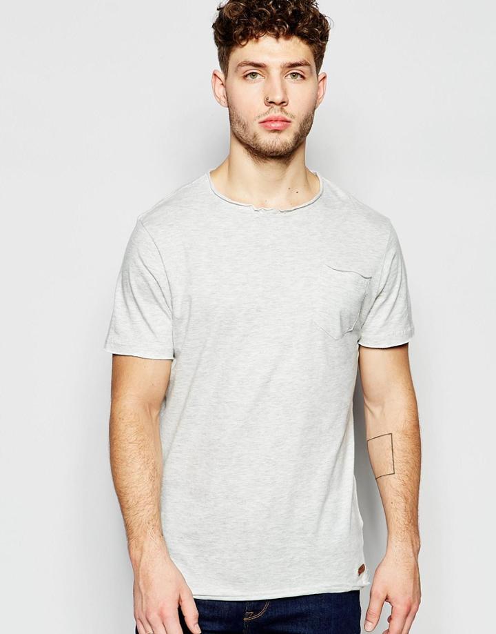 Brave Soul Plain Raw Edge T-shirt - Gray