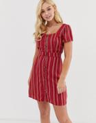 Gilli Button Down Tea Dress With Square Neck In Stripe-red