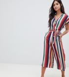 New Look Petite Stripe Button Jumpsuit - Multi