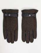 Asos Design Touchscreen Leather Driving Gloves In Brown With Herringbone Detail