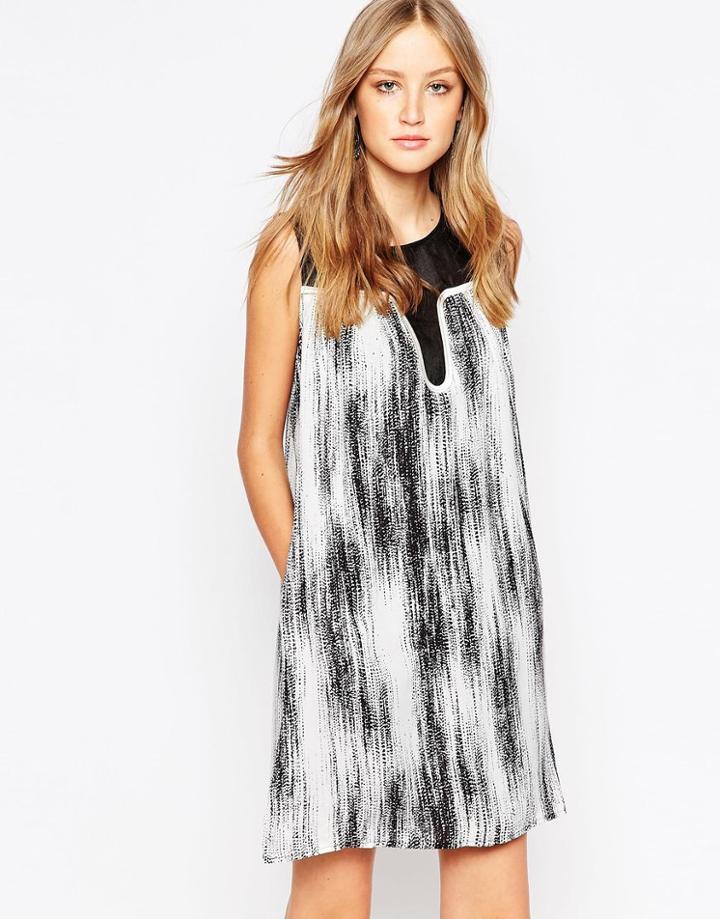 See U Soon Shift Dress With Mesh Panel In Mono Print - Black