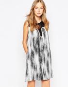 See U Soon Shift Dress With Mesh Panel In Mono Print - Black