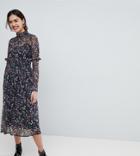 Asos Tall Mesh Ditsy Print Midi Dress With High Neck - Multi