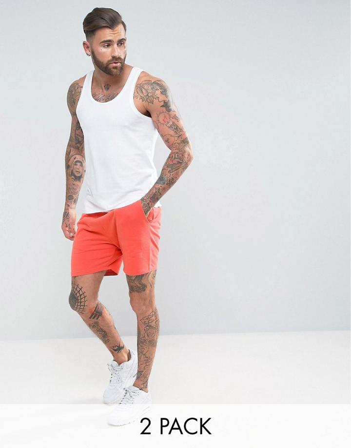 Asos Tank/jersey Shorts 2 Pack White/orange Save - Multi