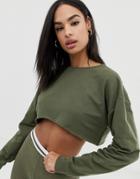 Asos Design Mix & Match Sporty Super Crop Raw Edge Sweater-green