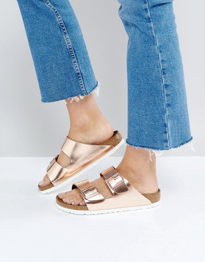 Birkenstock Arizona Metallic Copper Leather Flat Sandals - Copper