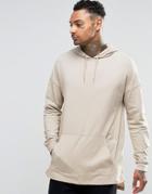 Asos Oversized Long Sleeve T-shirt With Hood And Zips In Beige - Brown