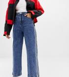 Collusion Wide Leg Jean In Mid Wash Blue With Side Stripe - Blue