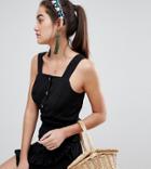 New Look Button Front Crop Cami Top-black