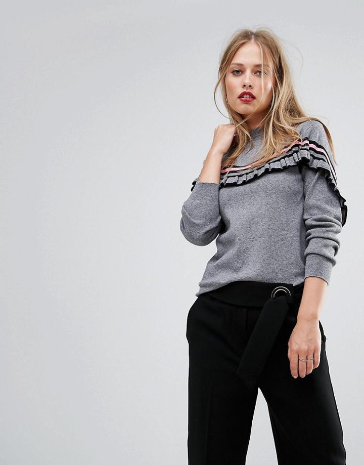 Y.a.s Ruffle Hem Sweater - Gray