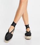 Asos Design Wide Fit Junior Flatform Esadrilles With Ankle Tie In Black