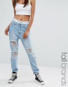 Liquor & Poker Tall Slim Mom Jeans With Rips - Blue