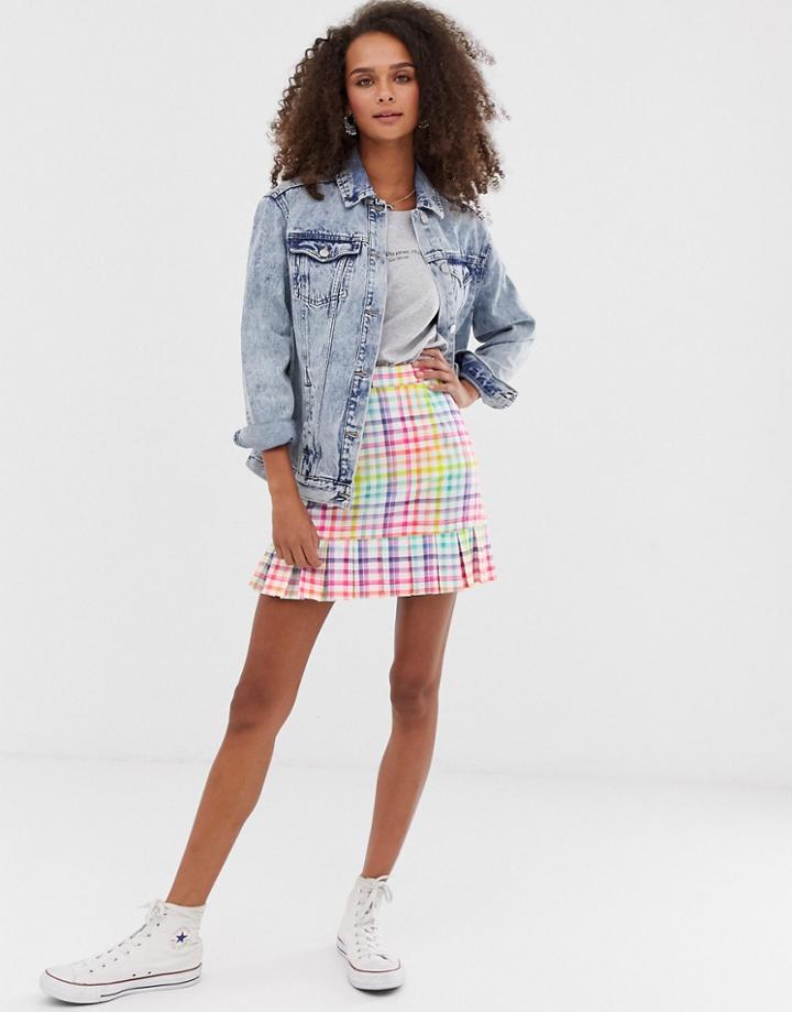 Heartbreak Rainbow Check Skirt With Frilled Hem - Multi