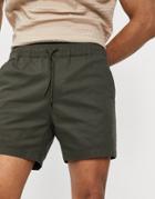Asos Design Skinny Chino Shorts With Elastic Waist In Khaki-green