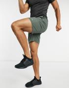Asos 4505 Icon Workout Shorts With Quick Dry In Khaki-green