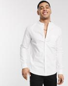 Asos Design Slim Fit Organic Oxford Shirt In White With Grandad Collar