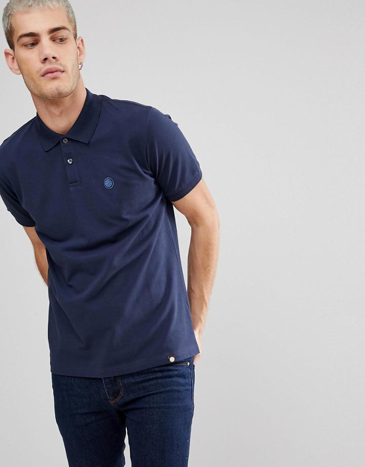 Pretty Green Short Sleeve Pique Polo Shirt In Navy - Navy