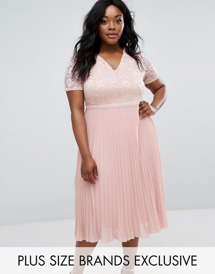 Truly You Lace Bodice Skater Dress With Pleated Skirt - Pink