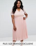 Truly You Lace Bodice Skater Dress With Pleated Skirt - Pink