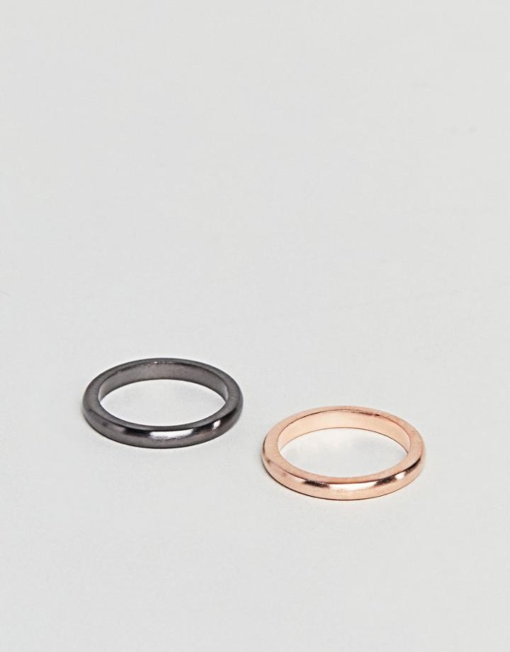 Simon Carter Double Band Ring In Rose Gold & Gunmetal - Gold
