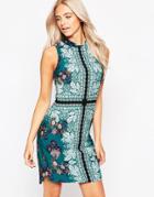Oasis Scarf Placement Shift Dress - Multi Green