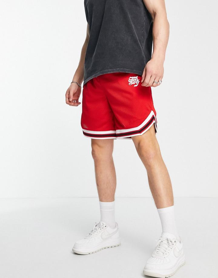 Sixth June Basketball Shorts In Red Mesh With Gothic Print - Part Of A Set