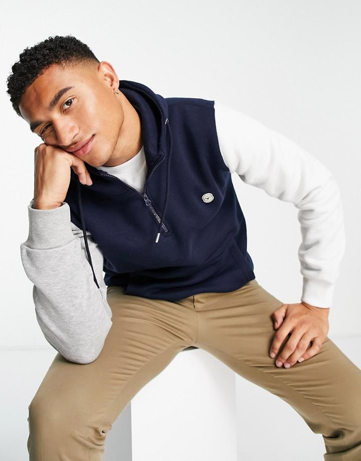 Le Breve Color Block Half Zip Sweatshirt In Navy